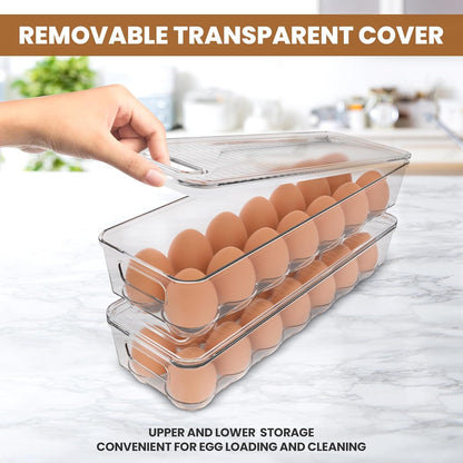 KICHLY Pack of 2 - Egg Basket for fridge - Egg Holder for Fridge - 14 Egg Container With Lid & Handle, Egg Container For Refrigerator, Stackable Plastic Egg Tray with Lids (Clear) - Available at All In One Marketplace Canada
