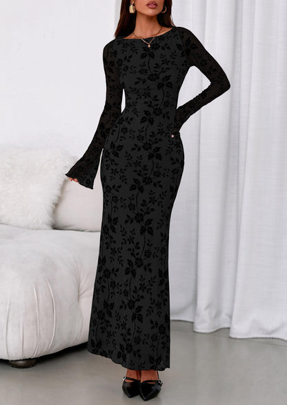 PRETTYGARDEN Women's Floral Bodycon Maxi Dress Wedding Guest Dresses Black 🍁 All In One Marketplace Canada