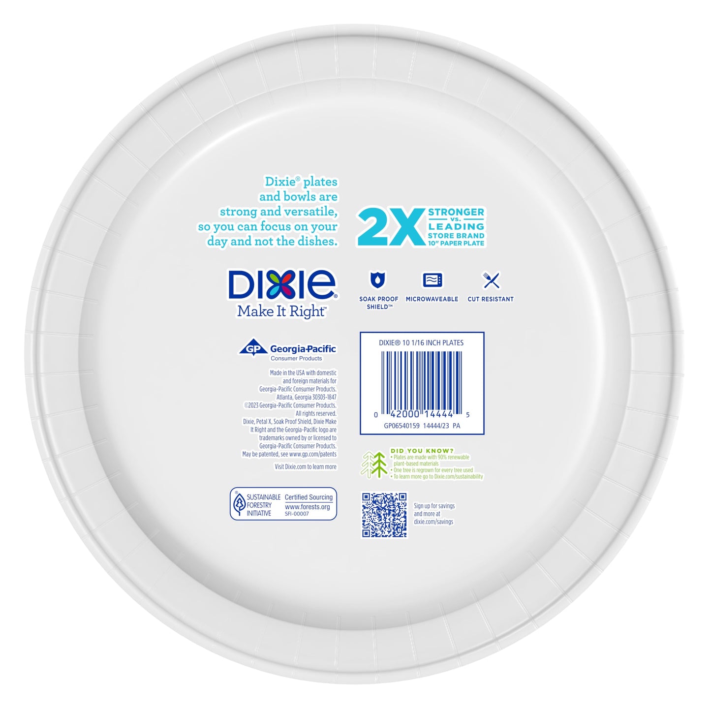 Dixie Large Paper Plates, 10 Inch, 150 Count, 2X Stronger, Microwave-Safe, Soak-Proof, Cut Resistant, Disposable Plates for Everyday Breakfast, Lunch, & Dinner Meals Dixie