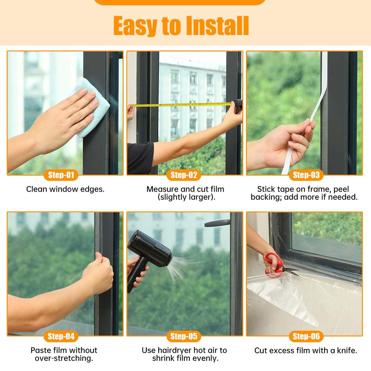 Window Insulation Kit, 63 x 400 Inch Plastic for Window Cold Weather (Fits up to 10 Standard (3'x5') Windows), Indoor Clear Window Film for Winter Covering with Wide Tape, Easy to Install & Remove 🍁 All In One Marketplace Canada