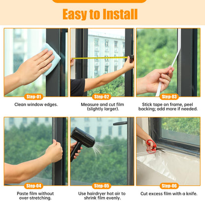 Window Insulation Kit, 63 x 400 Inch Plastic for Window Cold Weather (Fits up to 10 Standard (3'x5') Windows), Indoor Clear Window Film for Winter Covering with Wide Tape, Easy to Install & Remove 🍁 All In One Marketplace Canada