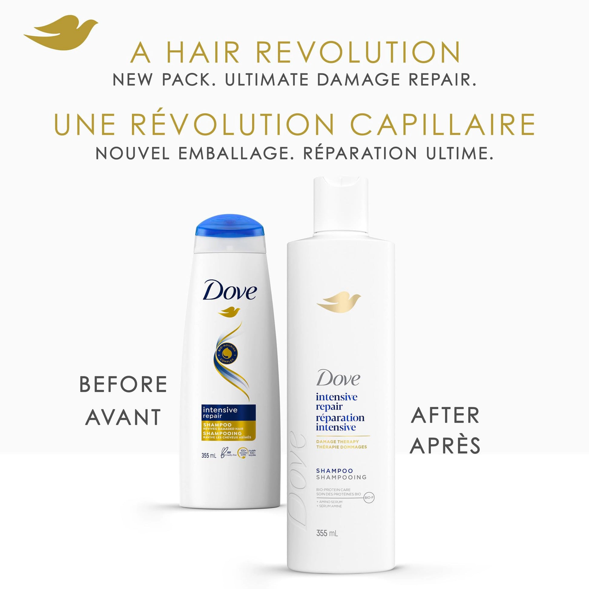 Dove Intensive Repair Shampoo & Conditioner for Damaged Hair, with Liquid Bio-Protein Care technology, 355ml (2 Shampoo + 2 Conditioner) - Available at All In One Marketplace Canada