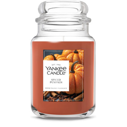Yankee Candle Large Jar Scented Candle with up to 150 Hour Burn Time, Premium Plant Wax Blend for Cleaner Consistent Burn and Room Filling Fragrance, 22 oz, Spiced Pumpkin Yankee Candle