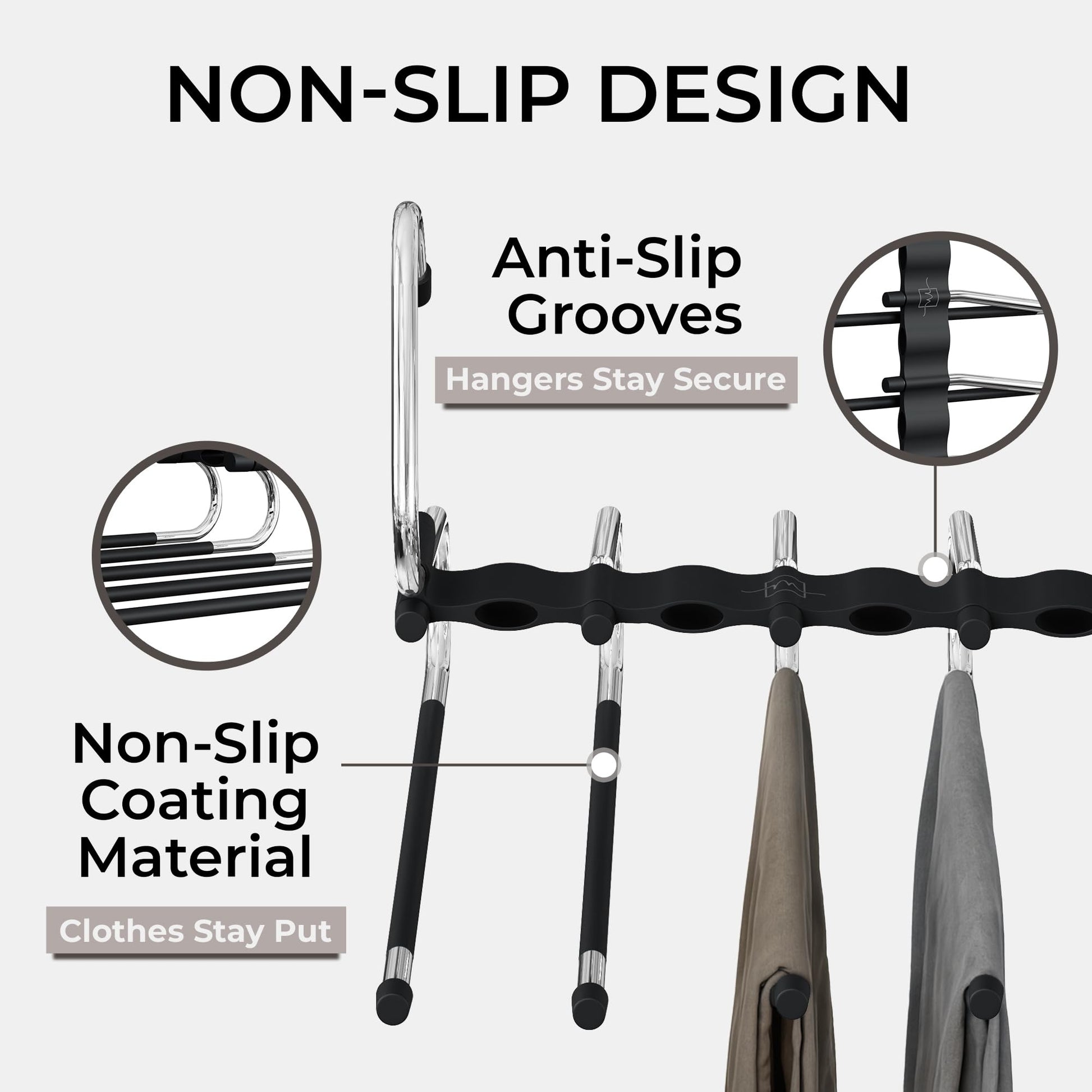 MORALVE Pants Hangers Space Saving - 2 Pack - Non-Slip Multi-Layer Space Saving Hangers - Multifunctional Clothing Rack for Closet Storage - Ideal for Jeans, Trousers, Skirts, Scarves & Slacks (Black) - Available at All In One Marketplace Canada