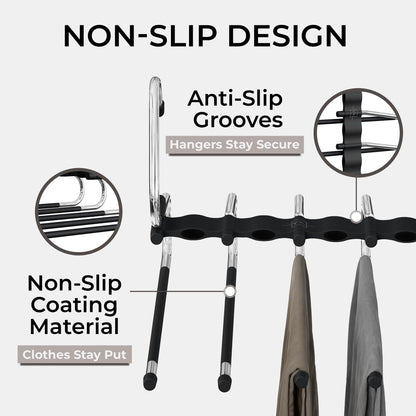 MORALVE Pants Hangers Space Saving - 2 Pack - Non-Slip Multi-Layer Space Saving Hangers - Multifunctional Clothing Rack for Closet Storage - Ideal for Jeans, Trousers, Skirts, Scarves & Slacks (Black) - Available at All In One Marketplace Canada