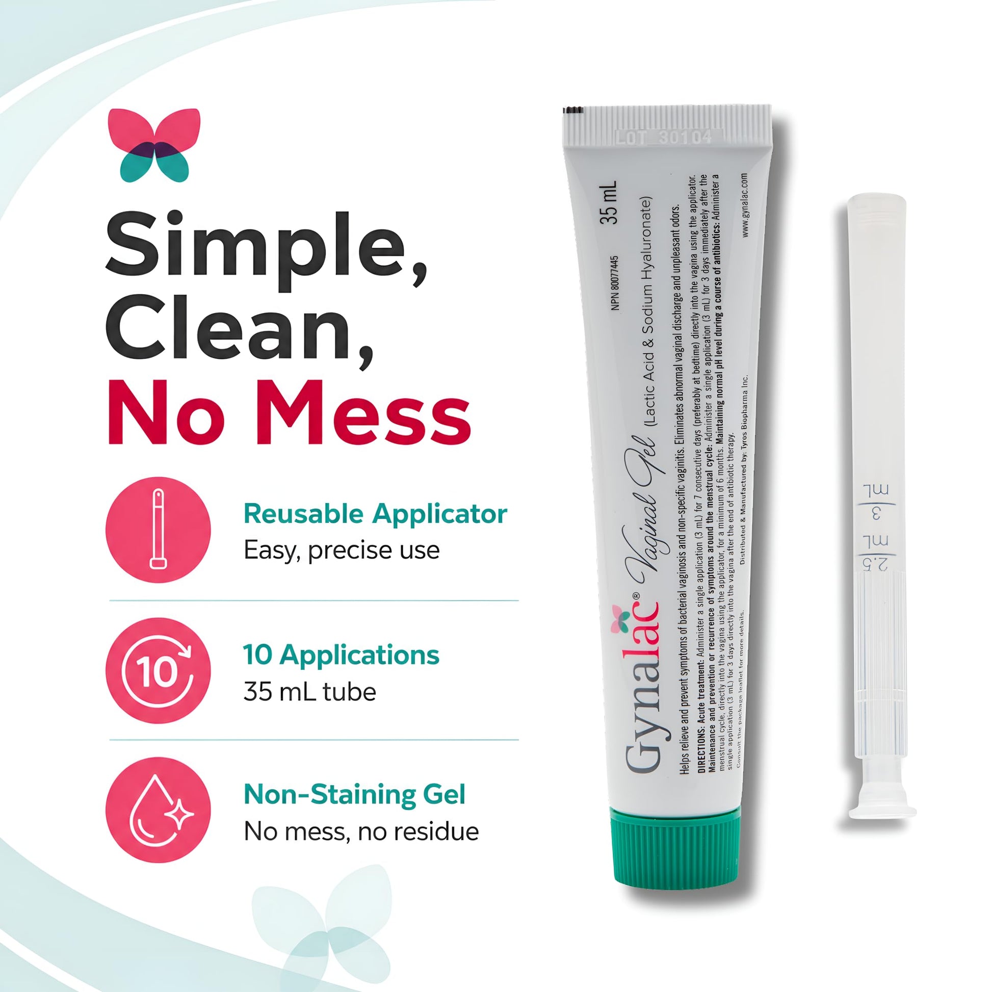 Gynalac BV Treatment for Women - Fast & Effective Bacterial Vaginosis Treatment for Women - Clinically Proven Odor Relief, Restores pH, Long Lasting Moisturizing, Antibiotic Free, Easy to Use Gynalac