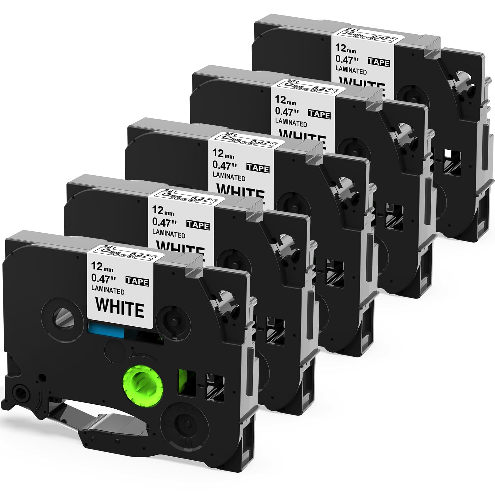 5 Pack TZe-231 Compatible with Brother Label Maker Tape P Touch TZe TZ Tape 12mm 0.47'' Laminated White TZ 231 Label Tape for Brother P-Touch PT-H110 PT-D210 PT-D600 PT-D400AD PT-1290 - Available at All In One Marketplace Canada