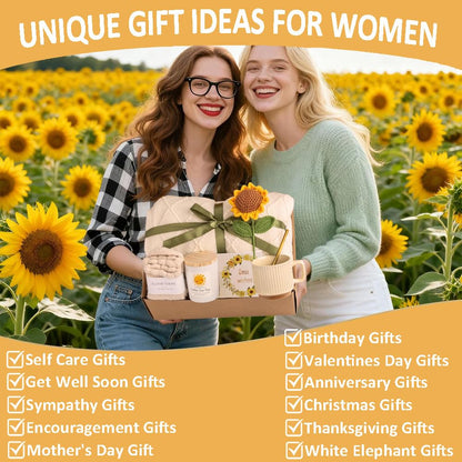 Cozy Blanket Gift Basket for Women, Sunflower Set Gift Box for Her 🍁 All In One Marketplace Canada