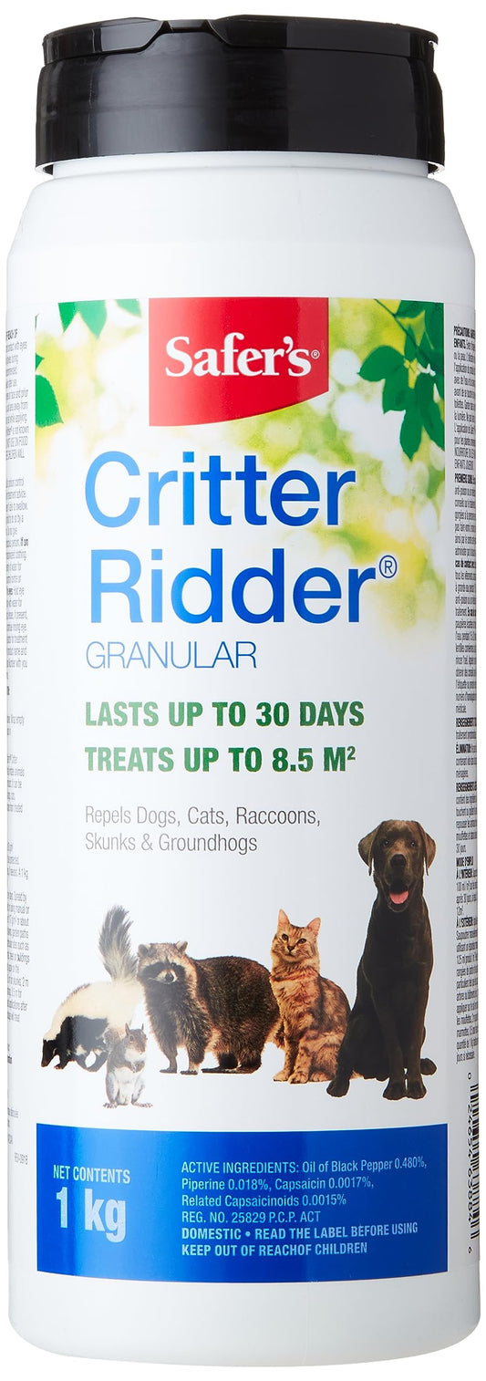 Safer’s Critter Ridder Animal Repellent Granules - 1 Kg Container, Organic Pest Control, Repels Squirrels, Raccoons, Dogs, Cats, Deterrent for Yard, Covers 120 Sq Ft, 30 Day Protection, 3142CAN