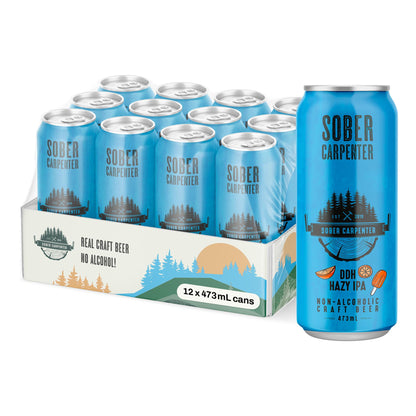 SOBER CARPENTER - DDH Hazy IPA Beer (Craft), All-Occasion Non Alcoholic Beer (with Lactose), Non Alcoholic Spirits & Alcohol Alternative, Low Calorie Drink with 70 Calories, Pack of 12 (16 oz Ea) Sober Carpenter
