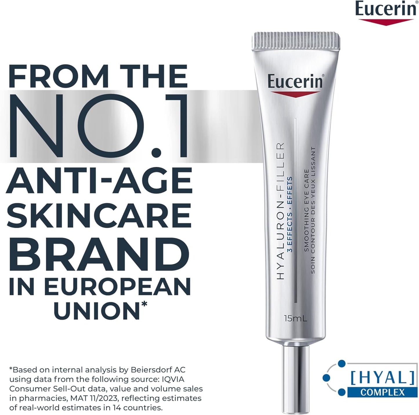 Eucerin Anti-Wrinkle Eye Cream, Smoothing, Anti-Age, Hyaluronic Acid, 15mL Eucerin