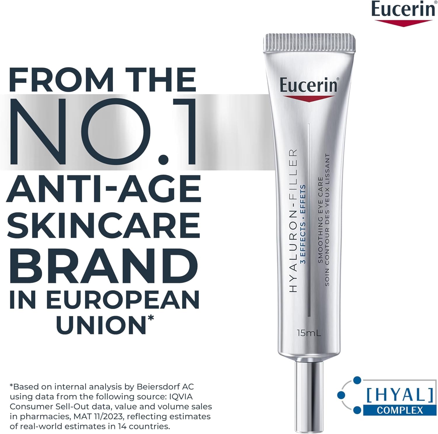 Eucerin Anti-Wrinkle Eye Cream, Smoothing, Anti-Age, Hyaluronic Acid, 15mL Eucerin