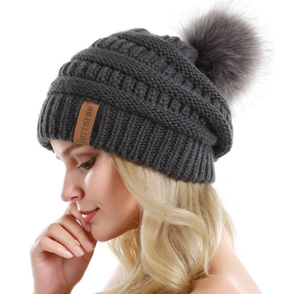 Queenfur Knit Slouchy Beanie for Women Thick Baggy Hat Faux Fur Pompom Winter Hat 🍁 All In One Marketplace Canada