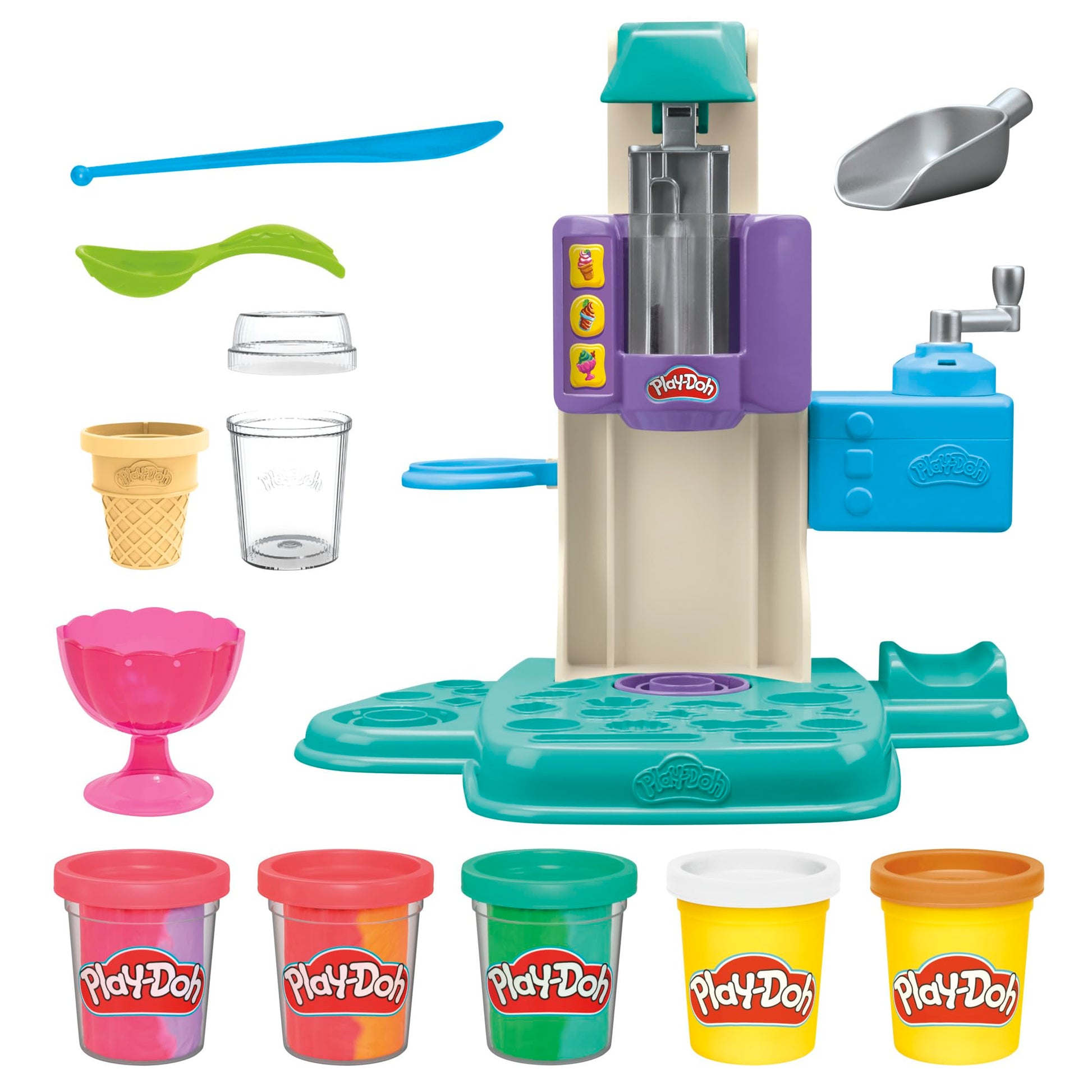 Play-Doh Rainbow Swirl Ice Cream Playset with 7 Pretend Play Kitchen Accessories, Arts and Crafts Toys for 3 Year Old Girls and Boys and Up - Available at All In One Marketplace Canada