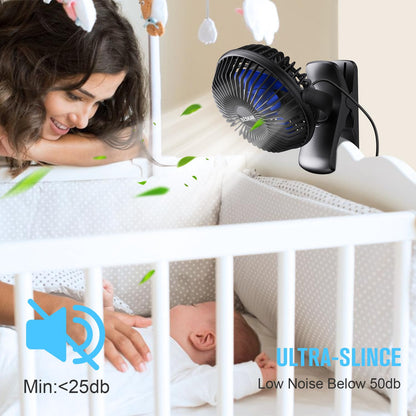 BESKAR USB Powered Clip on Fan, Portable Small Fan with Cord, 3 Speeds Strong Airflow, Personal Fan with Sturdy Clamp, Quiet Desk Fan & Clip Fan - Available at All In One Marketplace Canada