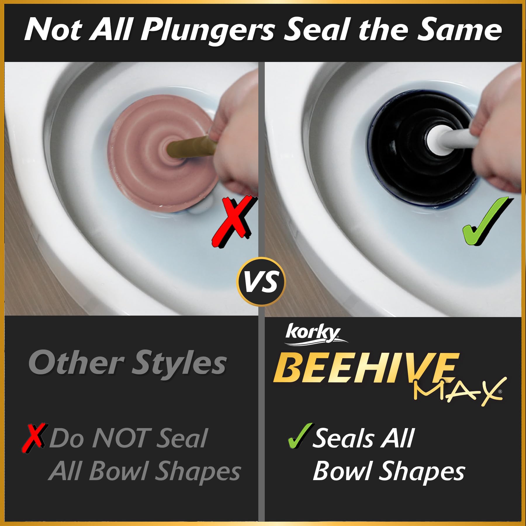 Korky BeehiveMAX Heavy Duty Toilet Plunger - Seals All Bowl Shapes – Powerful Clog Removal Korky