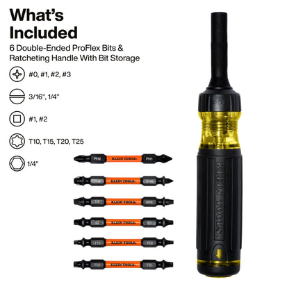 Klein Tools 32313HD 13-in-1 Multi-bit Ratcheting Screwdriver, Double-Ended Impact Bit Set, 12 Impact Driver Bits and 1/4-Inch Nut Driver KLEIN TOOLS