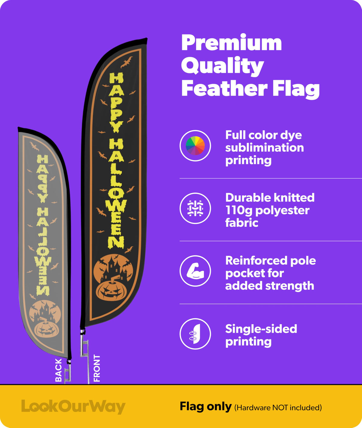 Drapeau à plumes noir Happy Halloween LookOurWay, 12 pi
