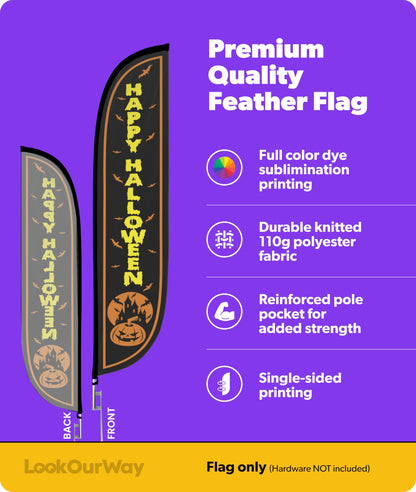 Drapeau à plumes noir Happy Halloween LookOurWay, 12 pi