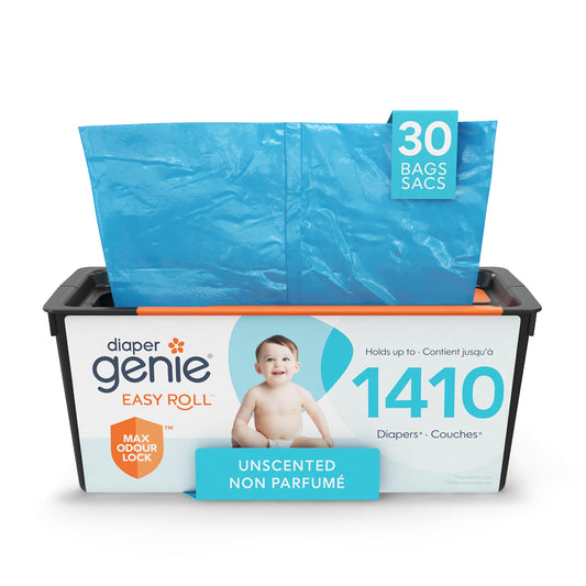 Diaper Genie Easy Roll Refill with 30 Bags - Refill for Diaper Genie Signature, Platinum, Essence Pails - Holds up to 1,410 Newborn Diapers, Blue, 1-Pack