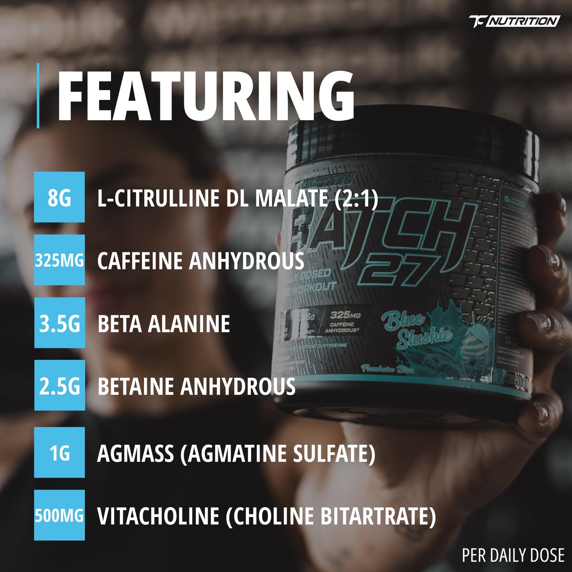 Batch 27 Pre Workout Powder - Nitric Oxide Booster & Preworkout for Men and Women w/Citrulline, Beta Alanine, Caffeine for Enhanced Energy, Endurance, & Reduced Fatigue - 40 Servings, Blue Slushie