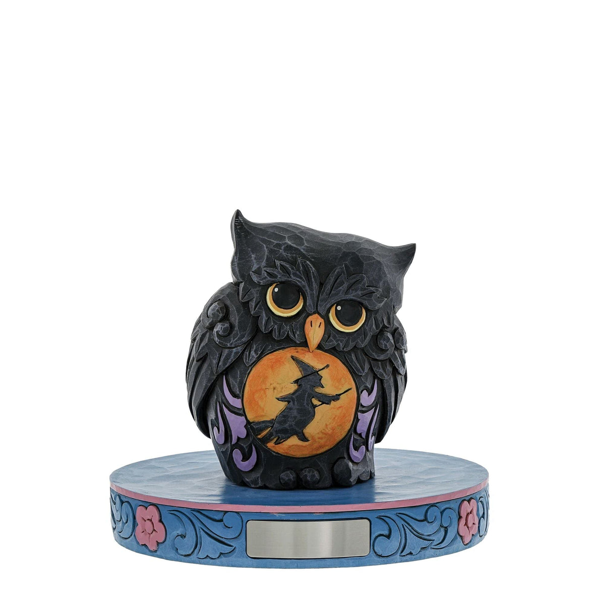 Figurine miniature Halloween Enesco Jim Shore, petit hibou noir avec scène de sorcière, 3,75 pouces, doré