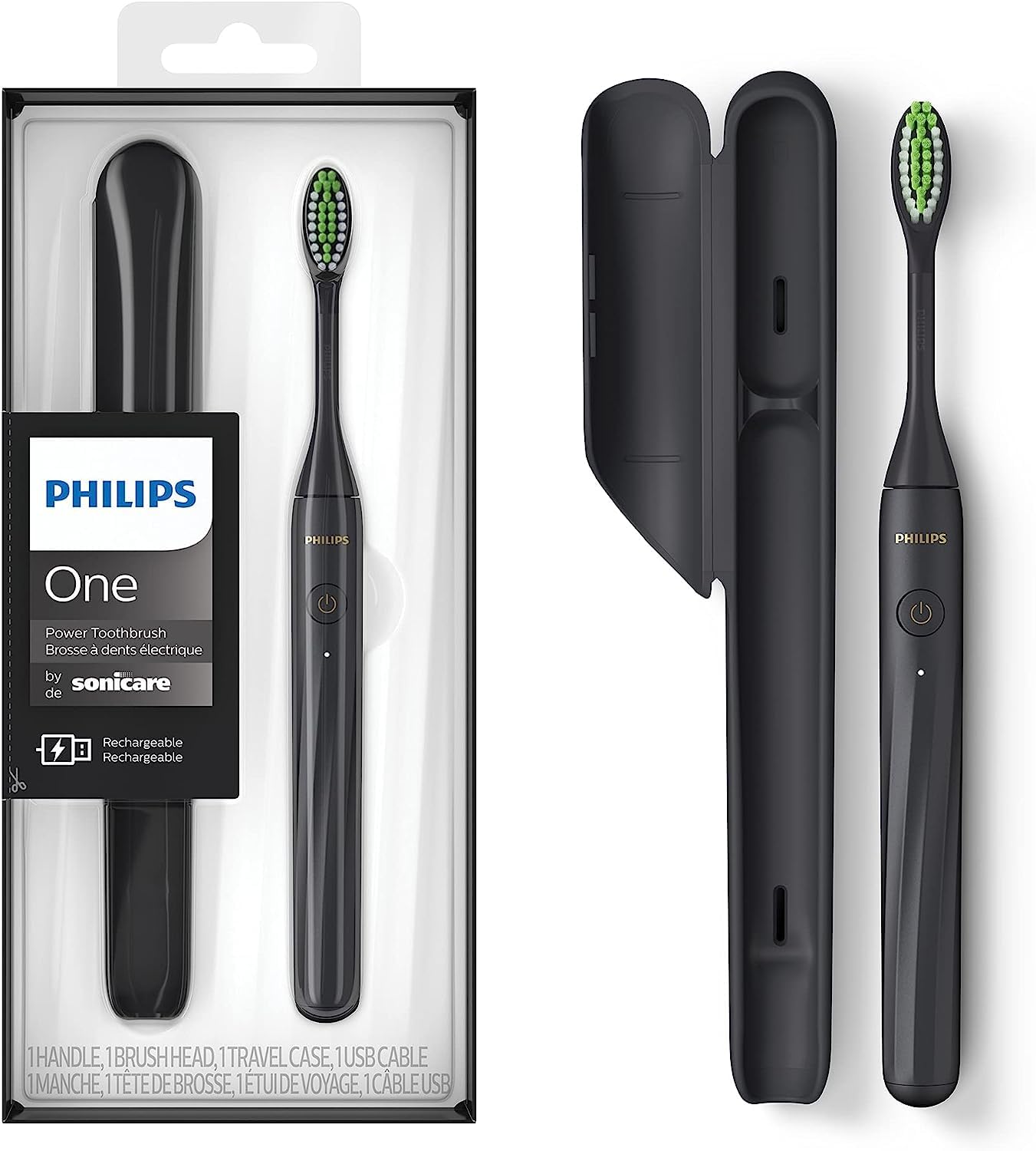 Philips One by Sonicare Rechargeable Toothbrush, 1 Brush Head, Black Philips Sonicare