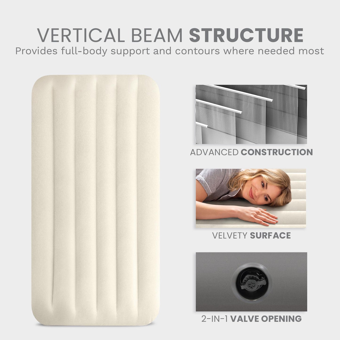 INTEX 64102E Dura-Beam Standard Single-High Air Mattress: Fiber-Tech – Full Size – 10in Bed Height – 600lb Weight Capacity – Pump Sold Separately