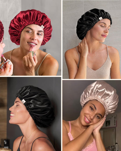 YANIBEST Silk Bonnet Satin Bonnet for Sleeping Women and Men, Adjustable Double Layer Hair Bonnet for Curly Hair Pink