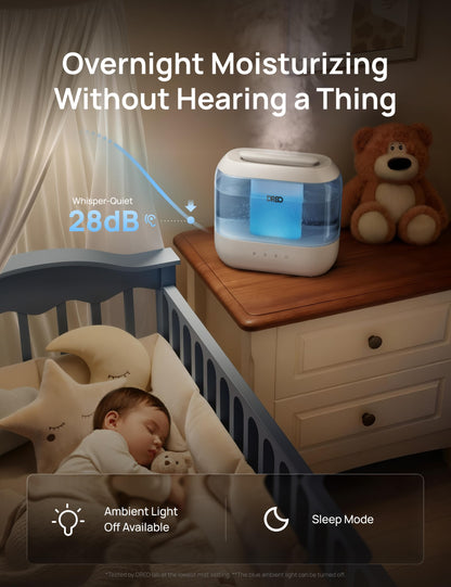 DREO 4L Humidifiers for Bedroom, 28dB Quiet Top Fill Supersized Cool Mist Humidifier for Baby Large Room, Oil Diffuser and Nightlight, 32H Runtime, Ultrasonic Humidifier for Home, Nursery, Plants 🍁 All In One Marketplace Canada