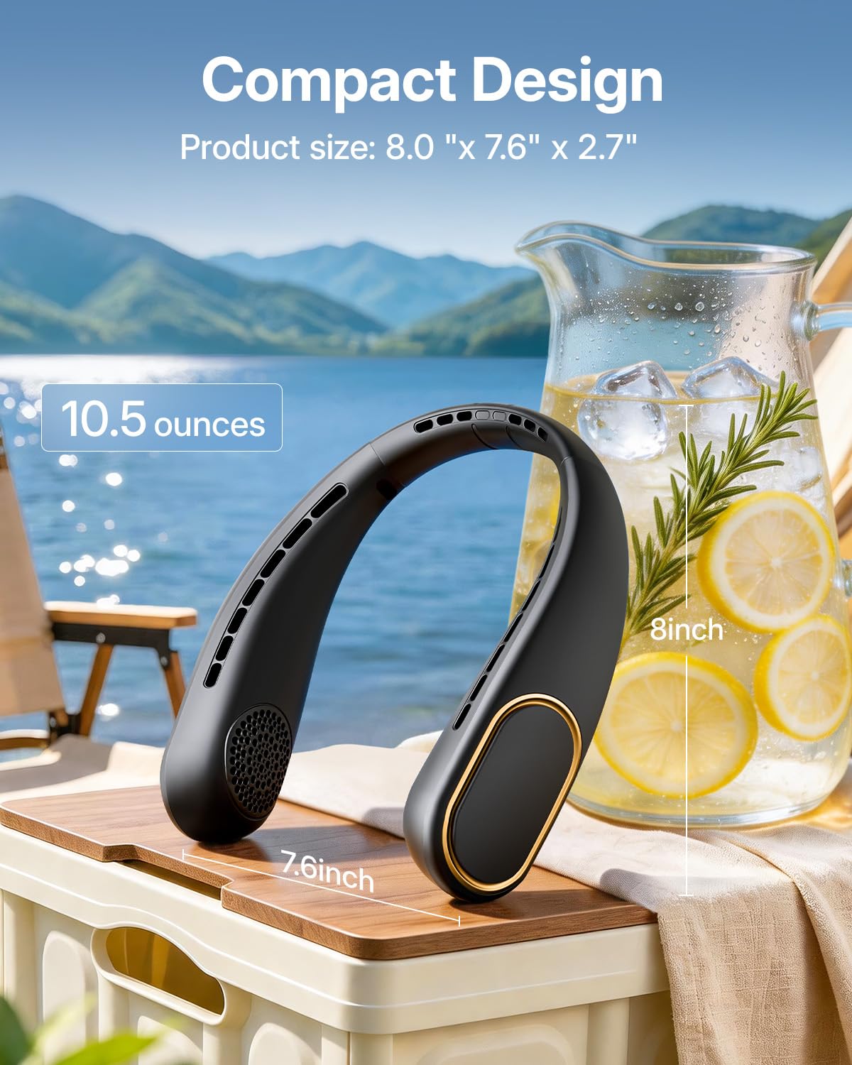 Portable Neck Fan - Hands Free Personal Fan, Rechargeable Bladeless Fan with 5000mAh-Battery, Digital Display, 4 Speeds, Birthday Gifts for Men, Women, Mom, and Dad - Black