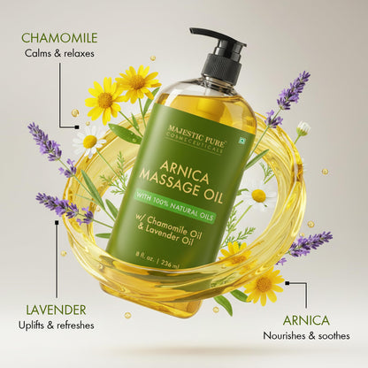 MAJESTIC PURE Arnica Massage Oil for Massage Therapy - with Lavender and Chamomile Essential Oils - Multipurpose Instant Absorption Full Body Massage - 8 fl. oz - Available at All In One Marketplace Canada
