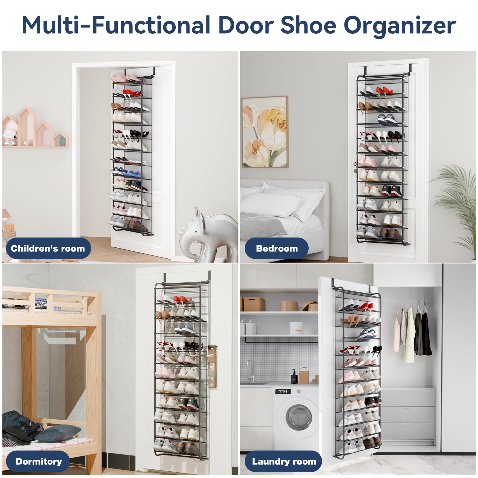 Whitmor 36 Pair Over-The-Door Rack-Gunmetal Gray Shoe Organizer WHITMOR