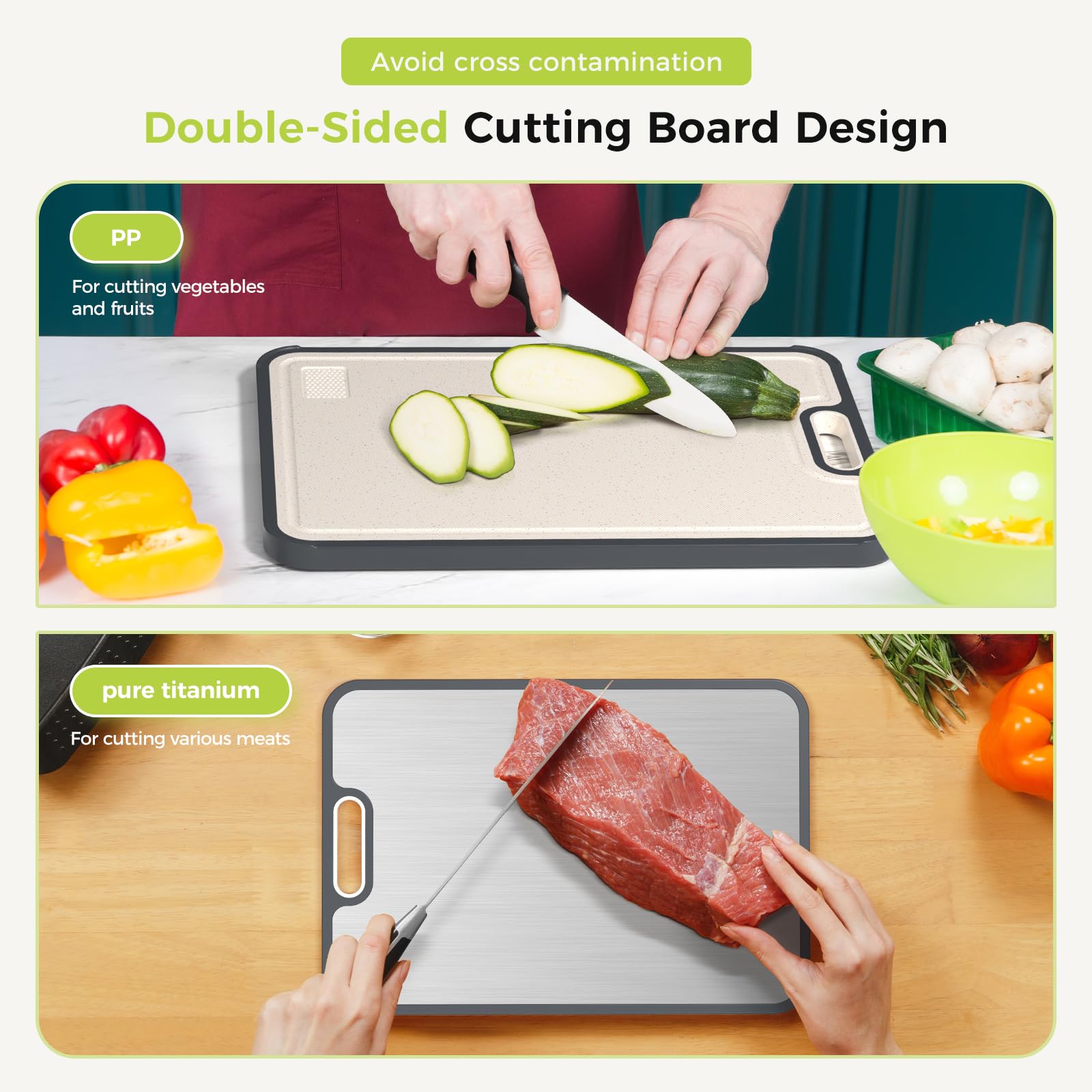 Titanium Cutting Board for Kitchen, Cutting Board Double Sided Food Grade, Pure Titanium/PP, Easy to Clean Large Size 16”×10” - Available at All In One Marketplace Canada