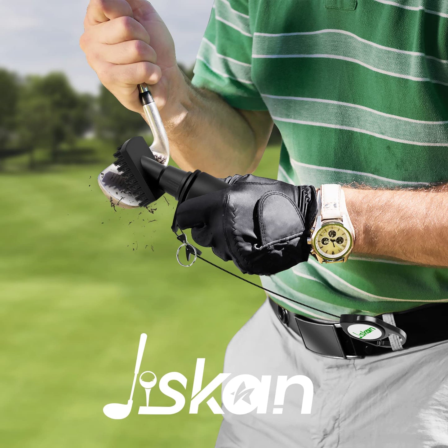 Jiskan Pro Golf Club Brush Cleaner with Retainer Clip and Squeeze Water Bottle 7.5 Inches Holds 4 Ounces of Water, Essentials Golf Accessories for Men Best Gifts for Men
