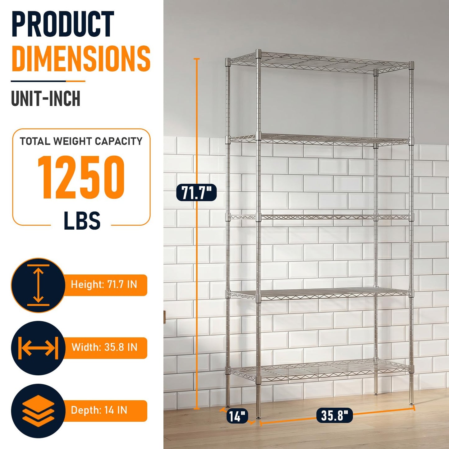 FDW Storage Shelves,Wire Shelving Unit Metal Shelves Heavy Duty Layer Rack Storage Rack Adjustable Utility (Chrome, 36"x 14"x 72") FDW