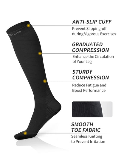 CAMBIVO 2 Pairs Compression Socks for Men and Women(20-30 mmHg), Compression Stocking for Swelling, Nurse, Flight(Black, SM)