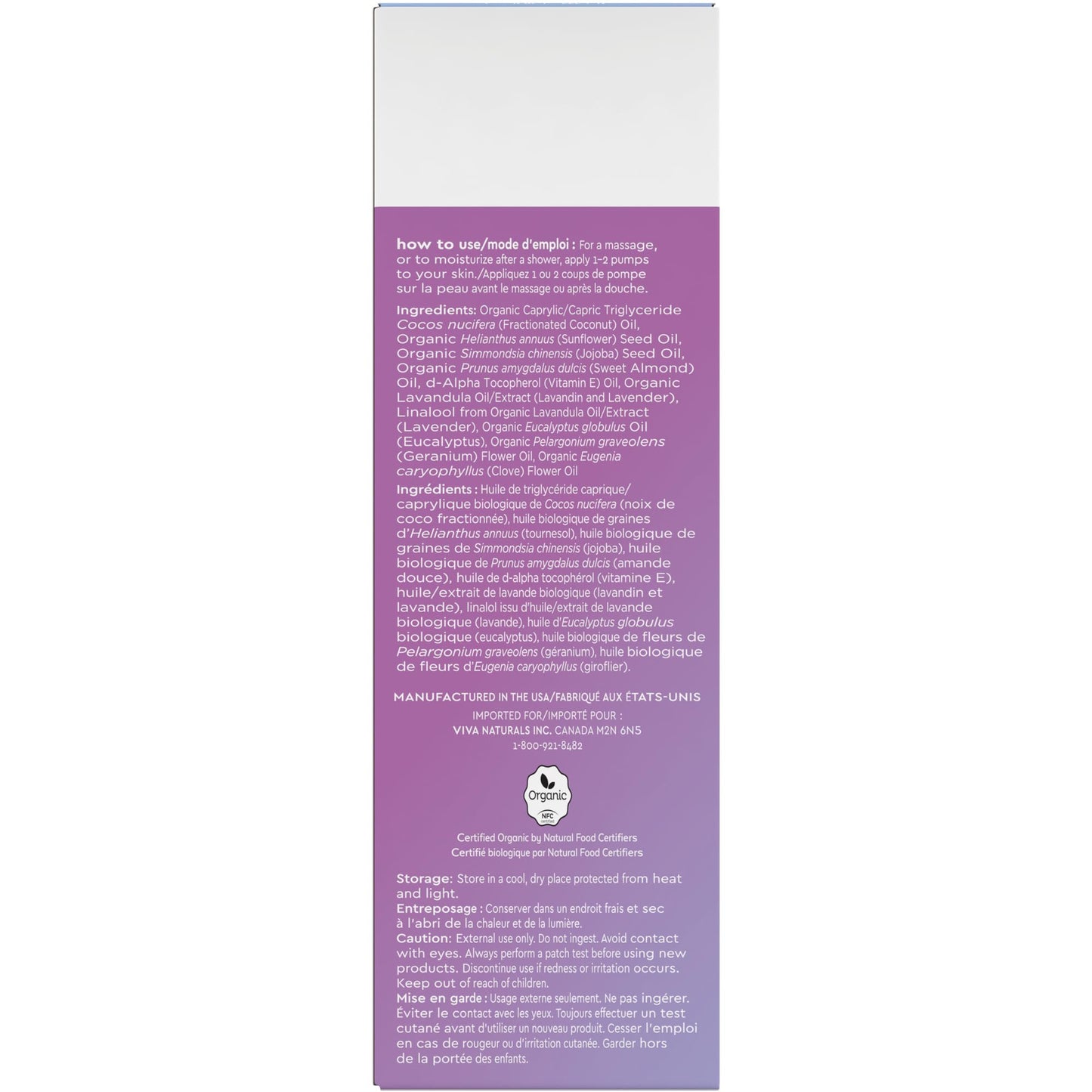 Viva Naturals Organic Massage Oil Scented (8 fl. oz.) - Non-Greasy Relaxation Scented Massage Oil with Mess-Free Pump, Moisturizing Proprietary Lavender Blend Body Oil, Non-GMO and Certified Organic, 237 mL 🍁 All In One Marketplace Canada