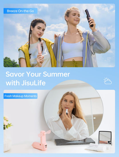 JISULIFE Handheld Mini Fan, 3 IN 1 USB Rechargeable Portable Fan [12-19 Working Hours] with Power Bank, Flashlight, Pocket Design for Travel/Summer/Concerts/Lash, Gifts for Women (Pink) - Available at All In One Marketplace Canada