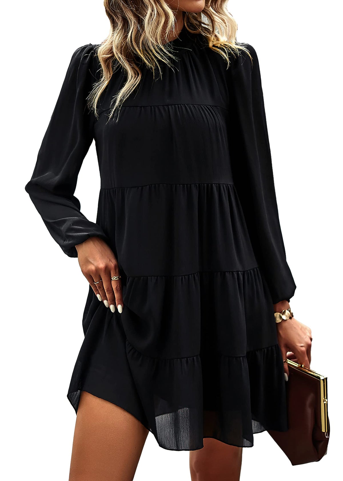 KIRUNDO Women's 2026 Fall Long Sleeve Baby Doll Dresses(Black,M) 🍁 All In One Marketplace Canada