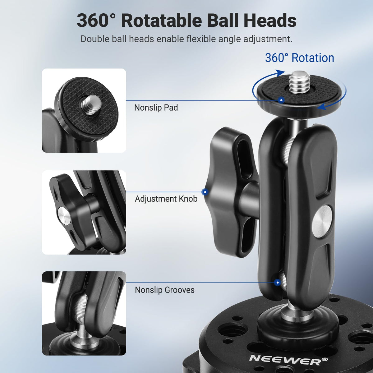 NEEWER 6"/15.2cm Camera Suction Cup Mount with Ball Head Magic Arm, Metal