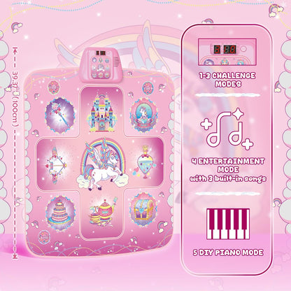 GirlsHome Dance Mat - Unicorn Toys for Girls Electronic Dance Pad with 5 Game Modes, Built-in Music, Touch Sensitive Light Up LED Kids Musical Mat, Christmas & Birthday Gift for Toddler Girls 3-12 🍁 All In One Marketplace Canada