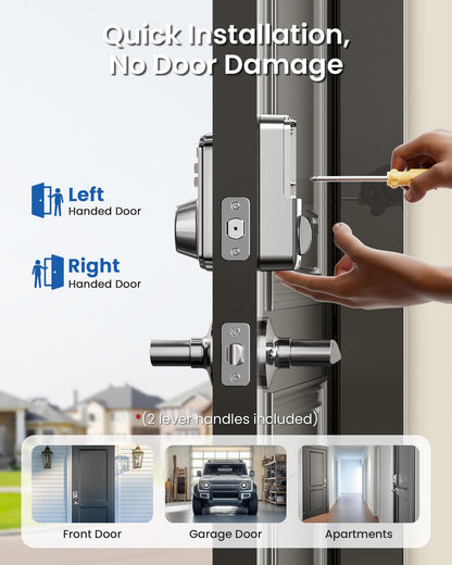 Veise Keyless Entry Door Lock with 2 Lever Handles - Electronic Keypad Deadbolt, Easy Installation Digital Smart Front Door Lock Set, Satin Nickel Veise