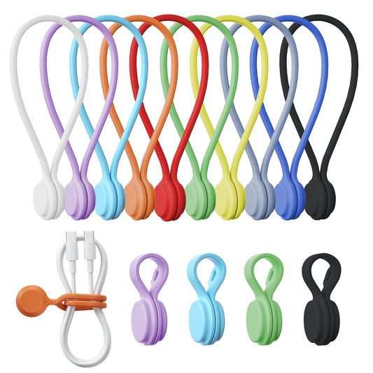 Reusable Silicone Magnetic Cable Ties - 2 Sizes Combo (4pcs 2.95'' + 4pcs 7.68'') - Multi-Purpose for Cable Bundling, Organizing, Bookmarks & Fridge Magnets - Assorted Colors, 8-Pack (8)