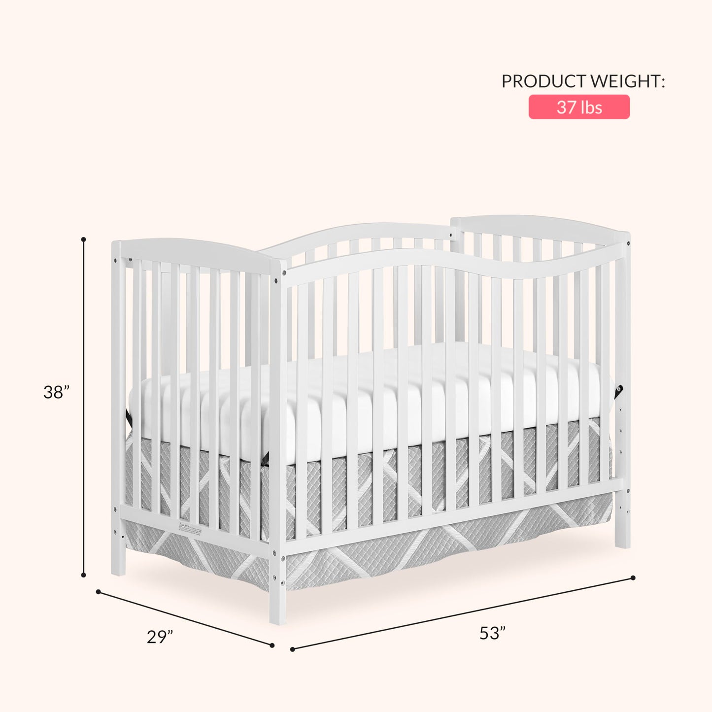 Dream On Me Chelsea 5-In-1 Convertible Crib In White, 4 Mattress Height Positions, Non Toxic Finish, JPMA Certified, Made Of Sustainable And Sturdy Pinewood Dream On Me