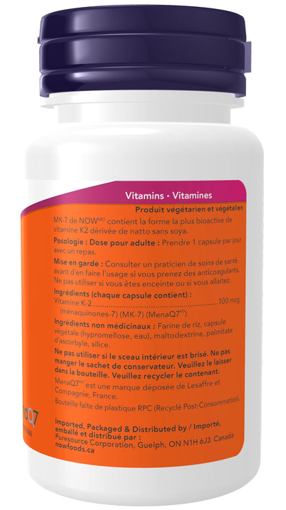 NOW Supplements, MK-7 Vitamin K-2 100 mcg, Cardiovascular Support*, Supports Bone Health*, 60 Veg Capsules