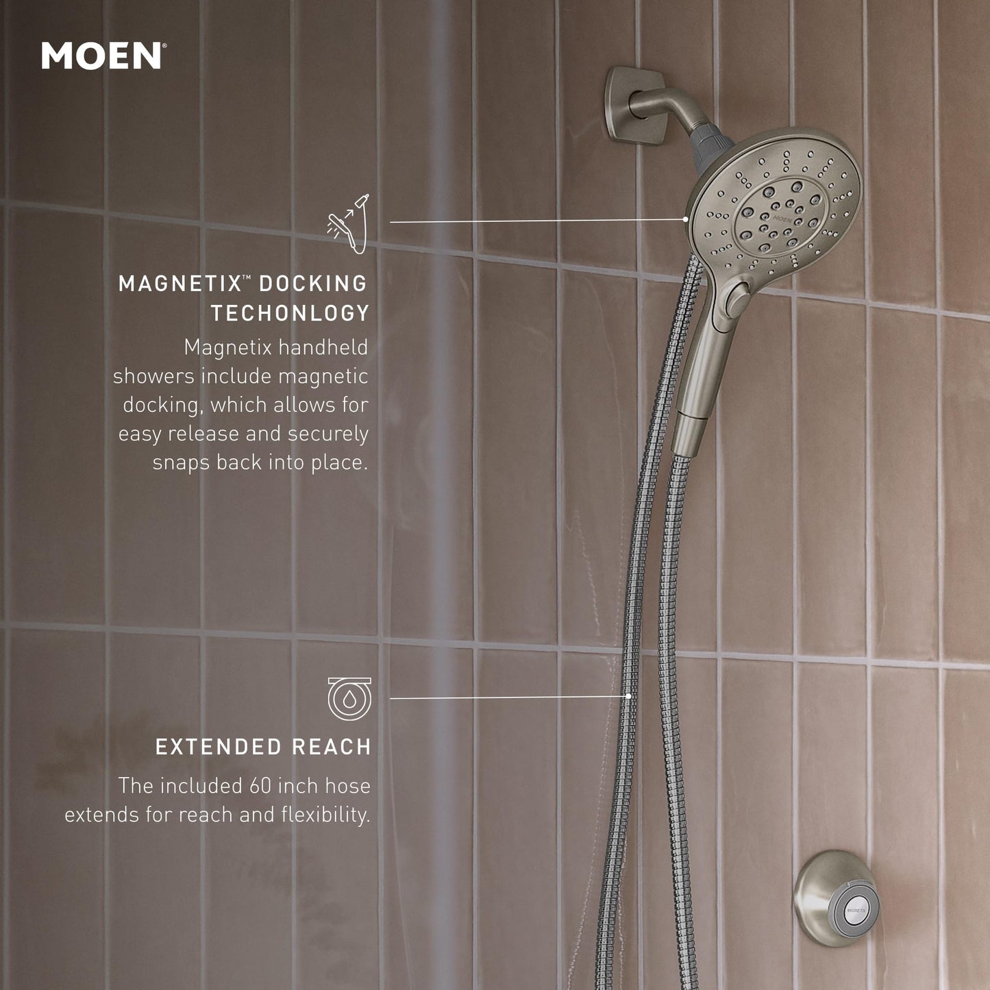 Moen 26112 Magnetix Handheld Shower Head Featuring Magnetic Holder Technology, 6 High Pressure Functions and 60 Inch Long Metal Hose 🍁 All In One Marketplace Canada