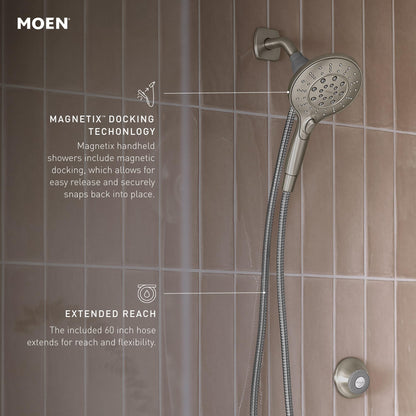 Moen 26112SRN Engage Magnetix Six-Function 5.5-Inch Handheld Showerhead with Magnetic Docking System, Spot Resist Brushed Nickel 🍁 All In One Marketplace Canada