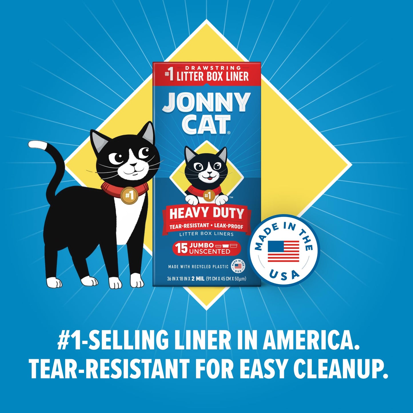 Jonny Cat Litter Box Liners: Heavy Duty - Tear & Leak Resistant - Drawstring Close - Jumbo, 15 Count JONNY CAT