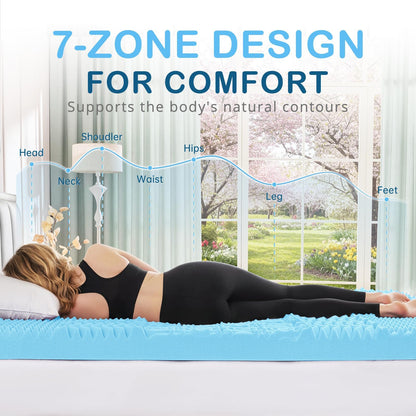 YUGYVOB Mattress Topper Queen, Foam Queen Mattress Topper, Cooling Gel Infused Bed Topper, 7 Zone Egg Crate Foam, CertiPUR-US Certified, 2 Inch - Available at All In One Marketplace Canada